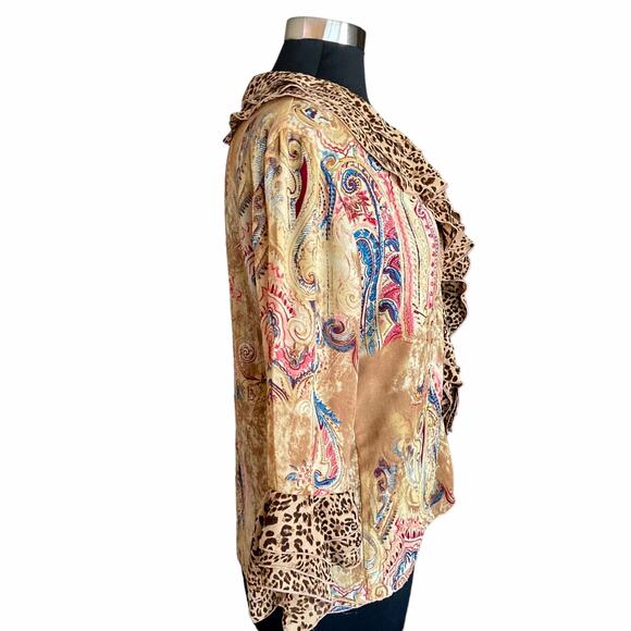 Agora Multicolor Print / Animal Print Accent Blouse MED Boho Gypsy Fairy Artsy - Picture 3 of 11